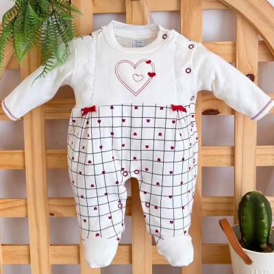 Macacão Malha Trape Zape - Coração e Mini Ursos - Off White e Vermelho